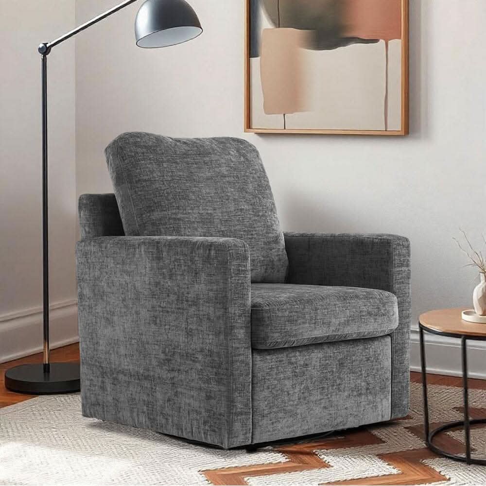 Swivel Accent Chair Grey Chenille 360 Rotation Detachable Design