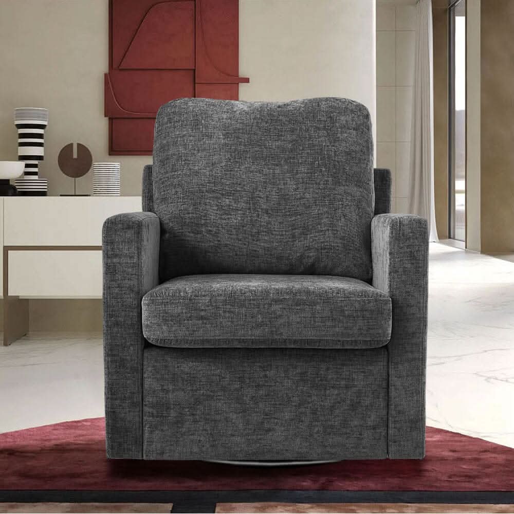 Swivel Accent Chair Grey Chenille 360 Rotation Detachable Design