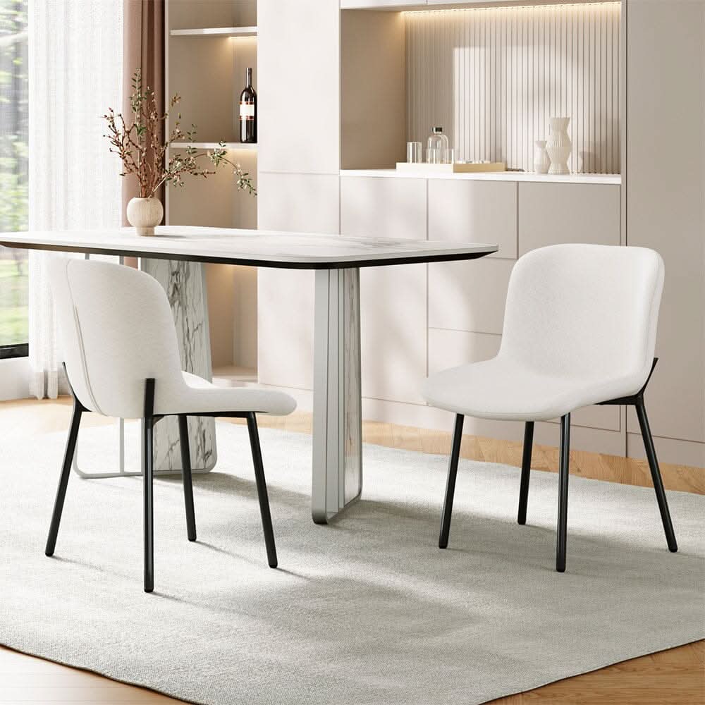 Modern Teddy Fabric Dining Chair with Black Metal Legs