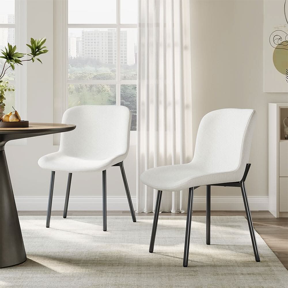 Modern Teddy Fabric Dining Chair with Black Metal Legs
