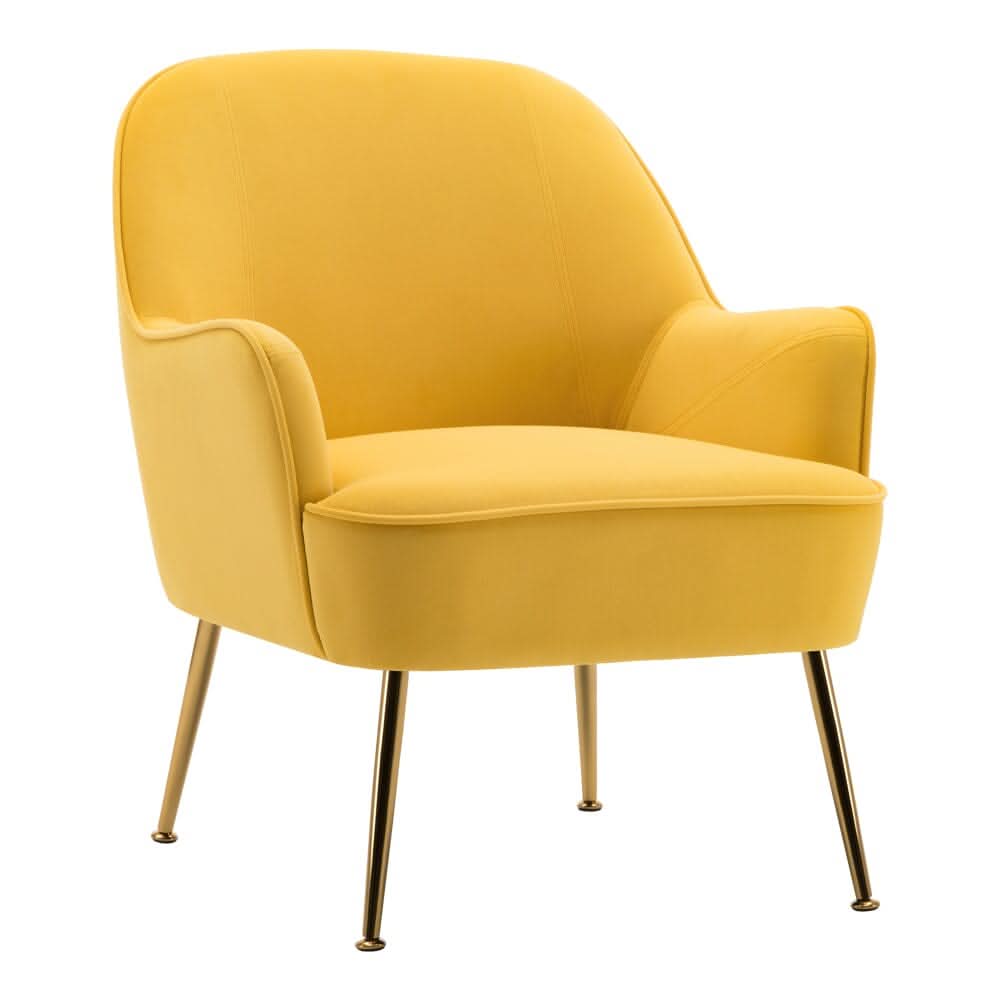 Retro Glam Accent Chair Mustard Yellow Velvet with Gold Legs