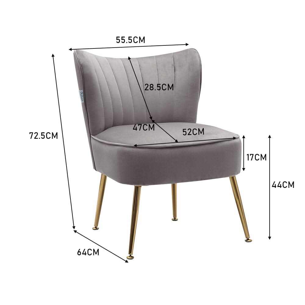 Modern Leisure Accent Chair Grey Velvet with Gold Legs
