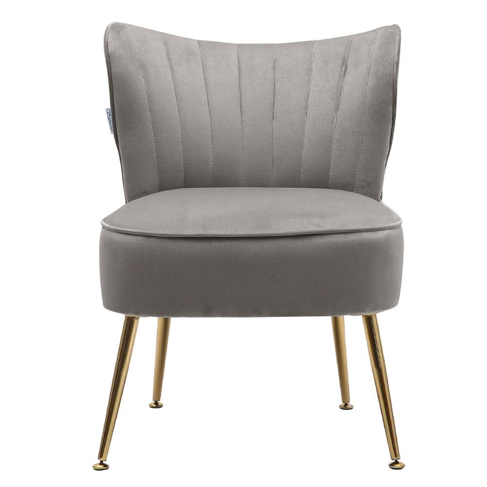 Modern Leisure Accent Chair Grey Velvet with Gold Legs