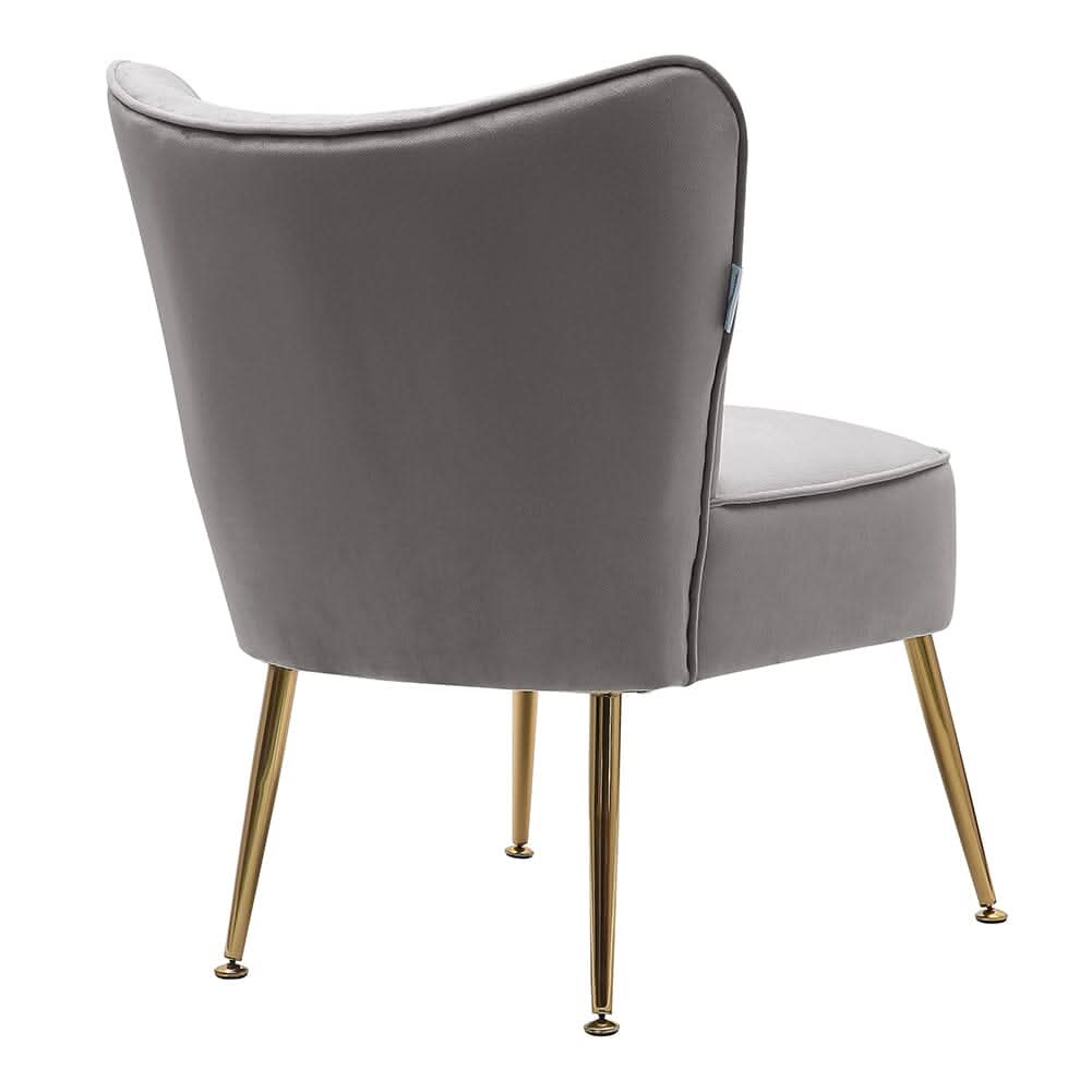 Modern Leisure Accent Chair Grey Velvet with Gold Legs