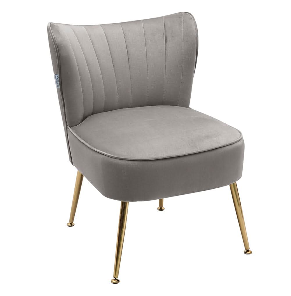 Modern Leisure Accent Chair Grey Velvet with Gold Legs