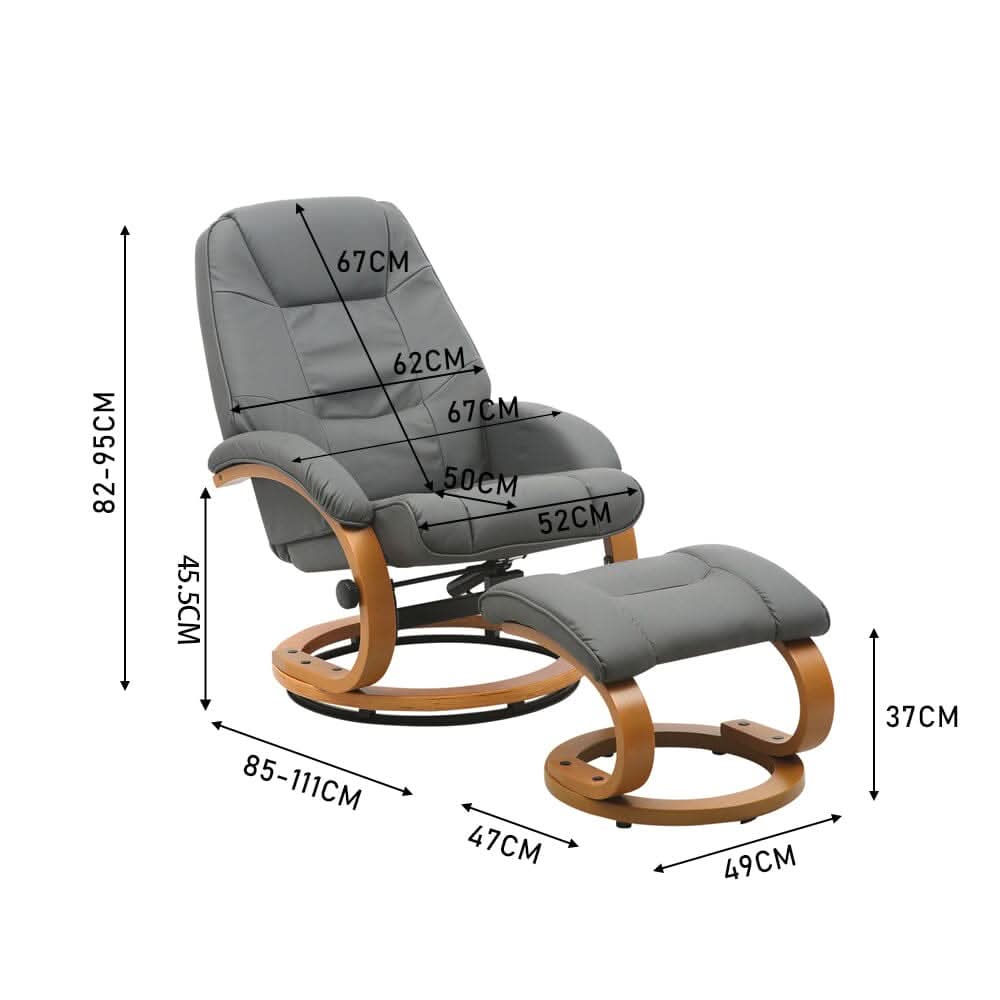 Executive Chair with Ottoman Grey PU Leather 360 Swivel Wood Base