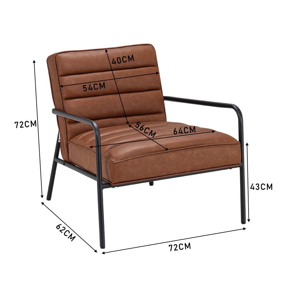 Modern Leisure Accent Chair Brown Faux Leather with Black Metal Frame