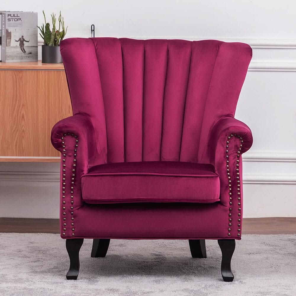 Accent Chair Velvet Curved Legs Studded Detail