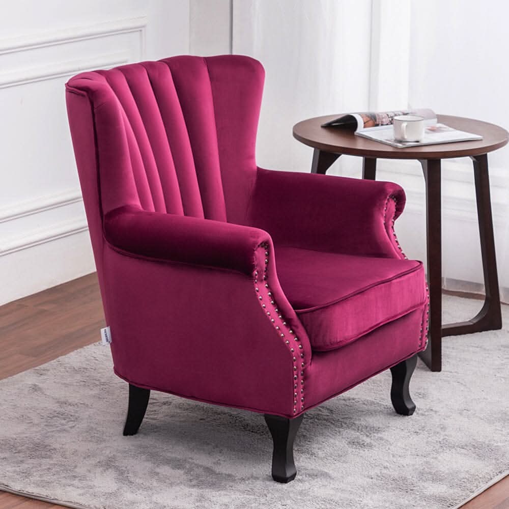 Accent Chair Velvet Curved Legs Studded Detail