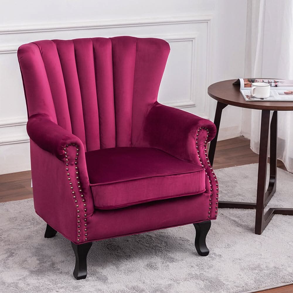Accent Chair Velvet Curved Legs Studded Detail