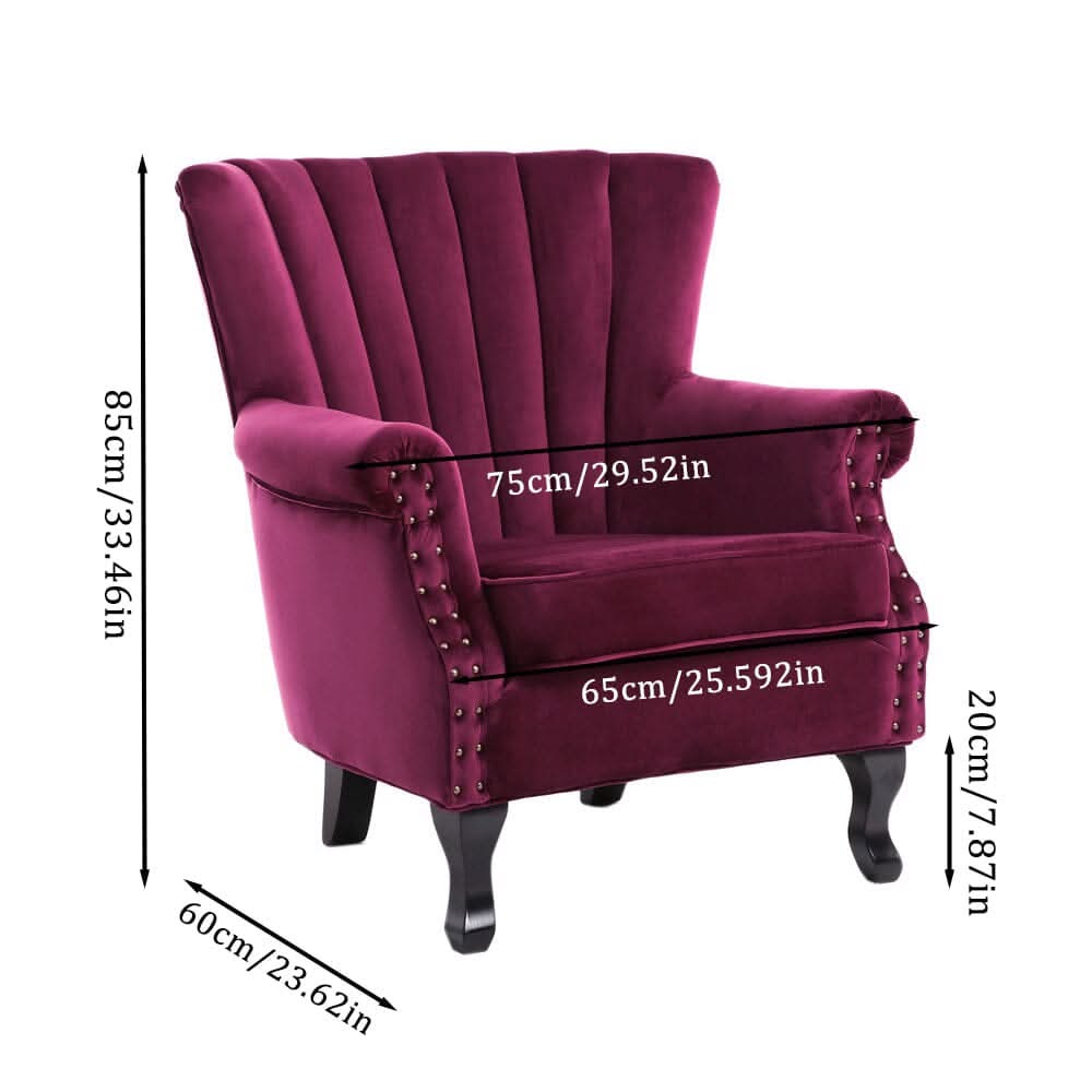Accent Chair Velvet Curved Legs Studded Detail