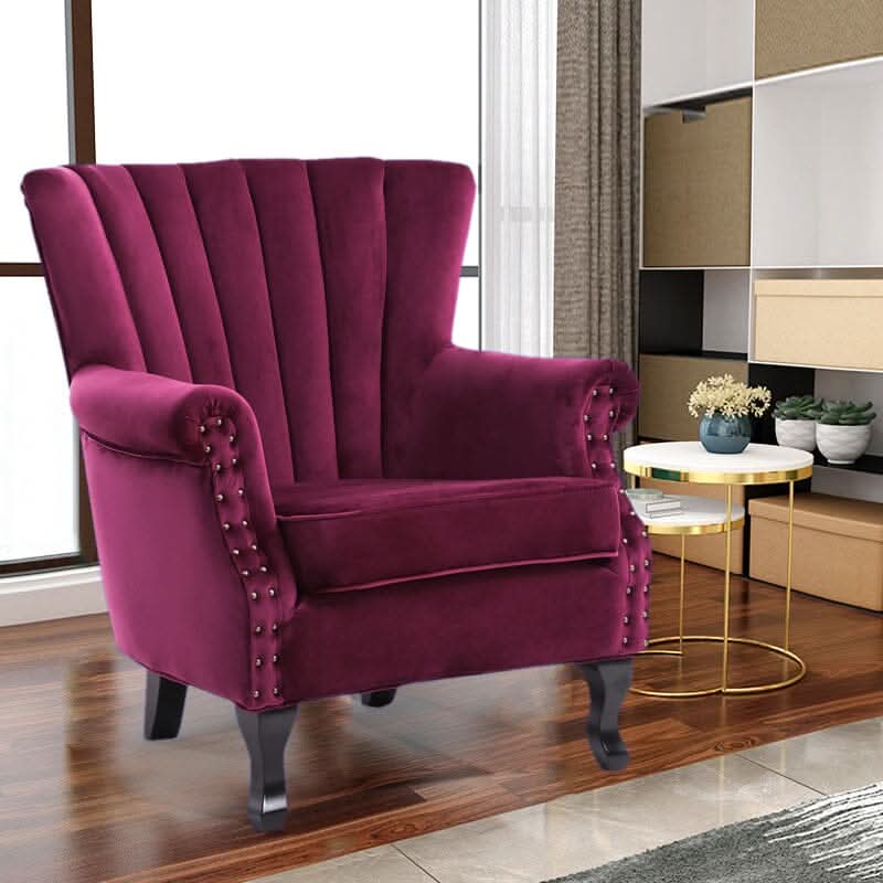 Accent Chair Velvet Curved Legs Studded Detail