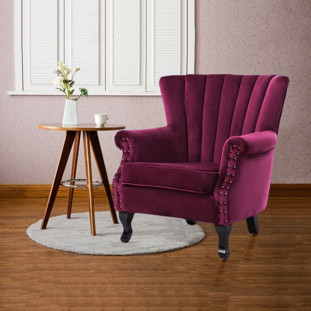 Accent Chair Velvet Curved Legs Studded Detail