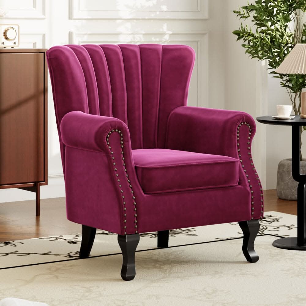Accent Chair Velvet Curved Legs Studded Detail