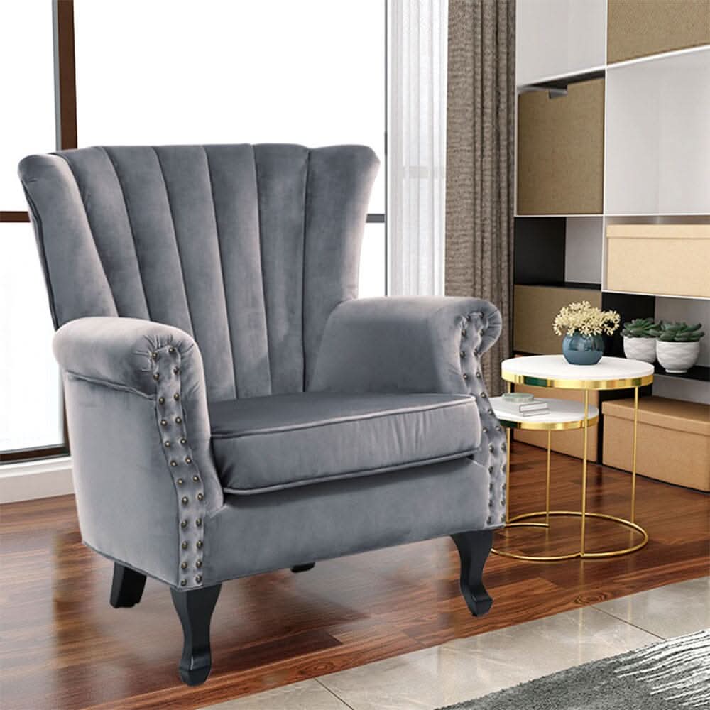 Accent Chair Velvet Curved Legs Studded Detail