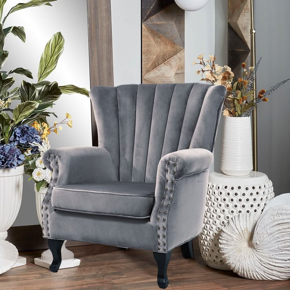 Accent Chair Velvet Curved Legs Studded Detail