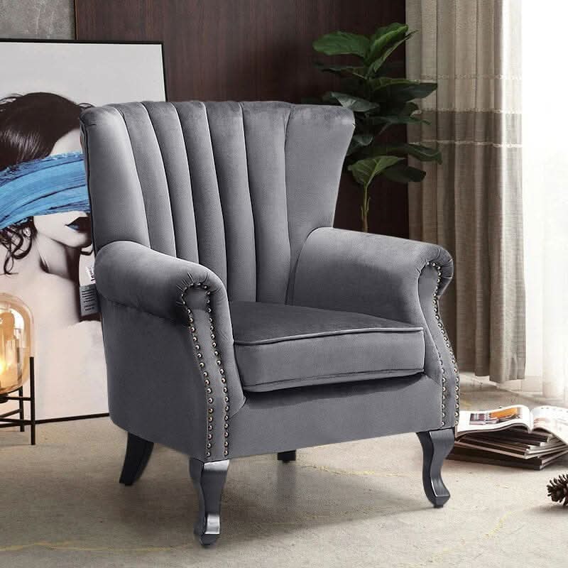 Accent Chair Velvet Curved Legs Studded Detail