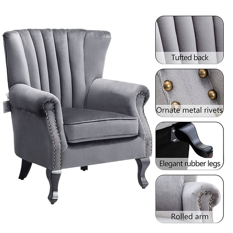 Accent Chair Velvet Curved Legs Studded Detail