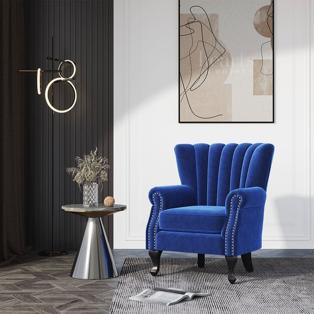 Accent Chair Velvet Curved Legs Studded Detail