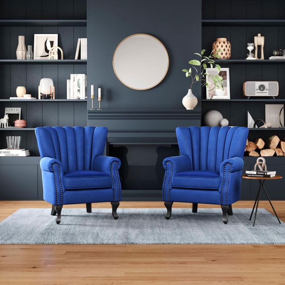 Accent Chair Velvet Curved Legs Studded Detail