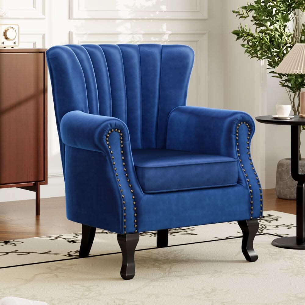 Accent Chair Velvet Curved Legs Studded Detail
