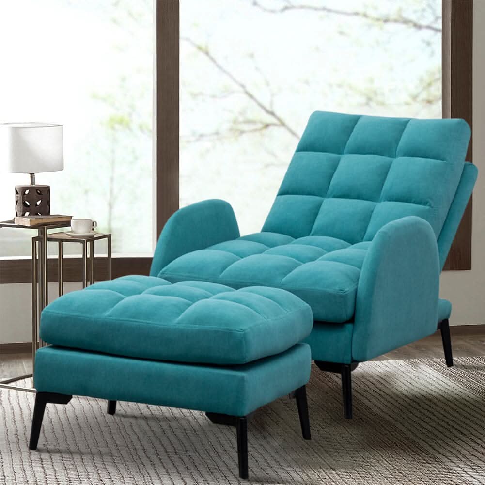 Leisure Recliner Armchair and Ottoman Set with Footstool Metal Legs