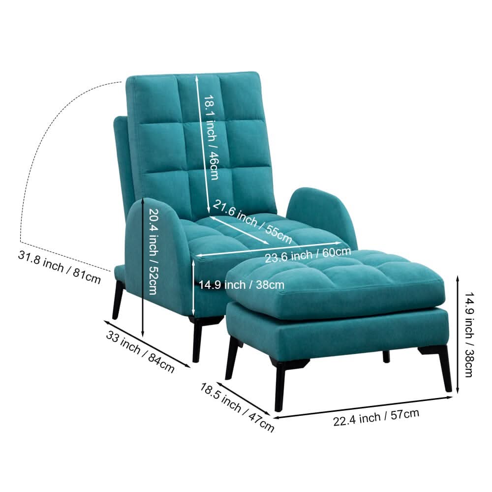 Leisure Recliner Armchair and Ottoman Set with Footstool Metal Legs