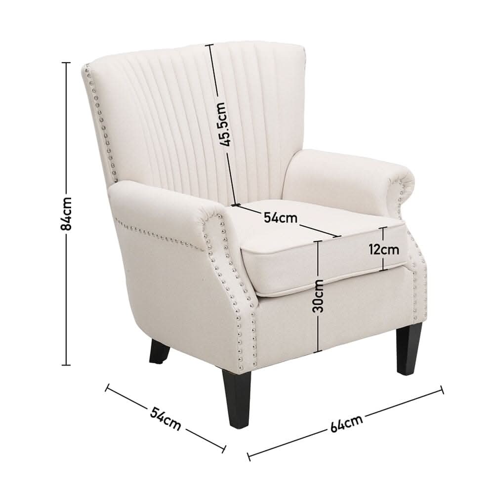 Accent Chair Beige Linen Black Rubber Wood Legs Spring Cushion