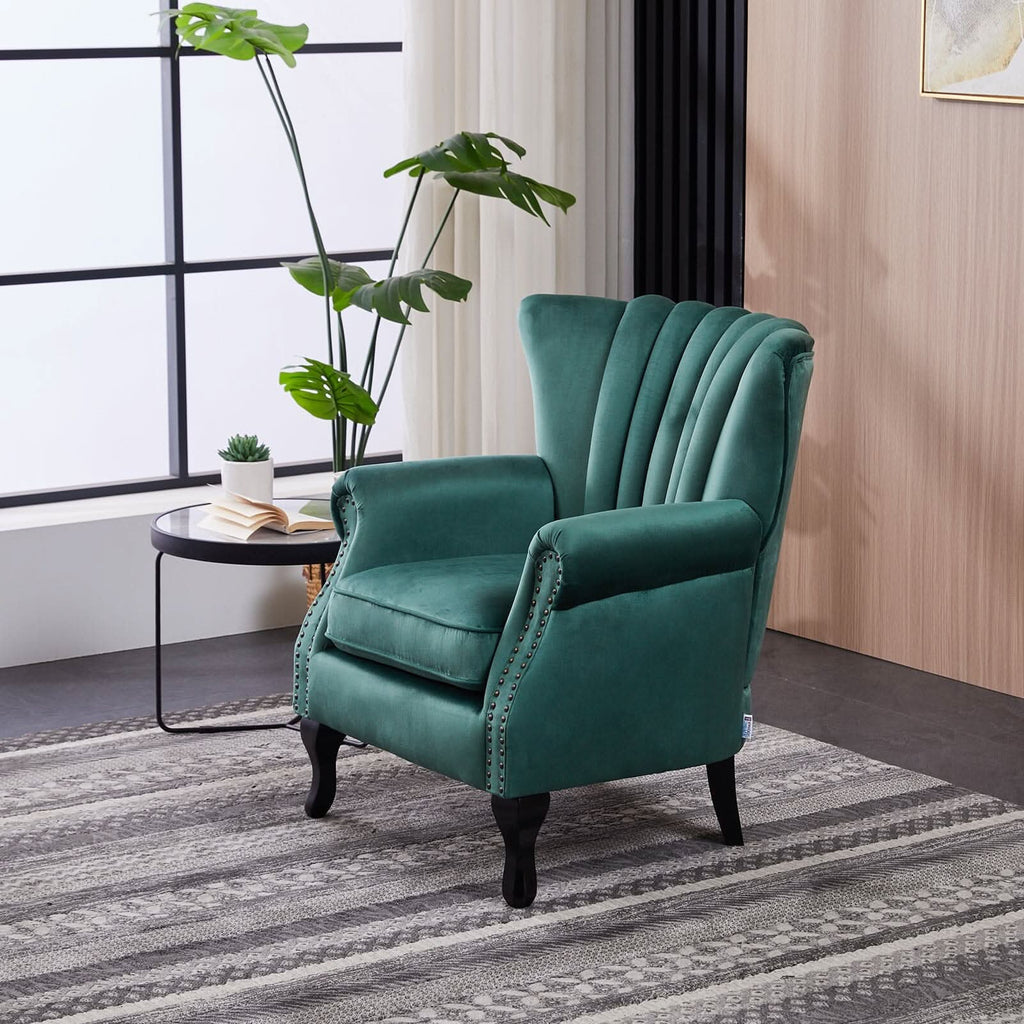 Accent Chair Velvet Curved Legs Studded Detail