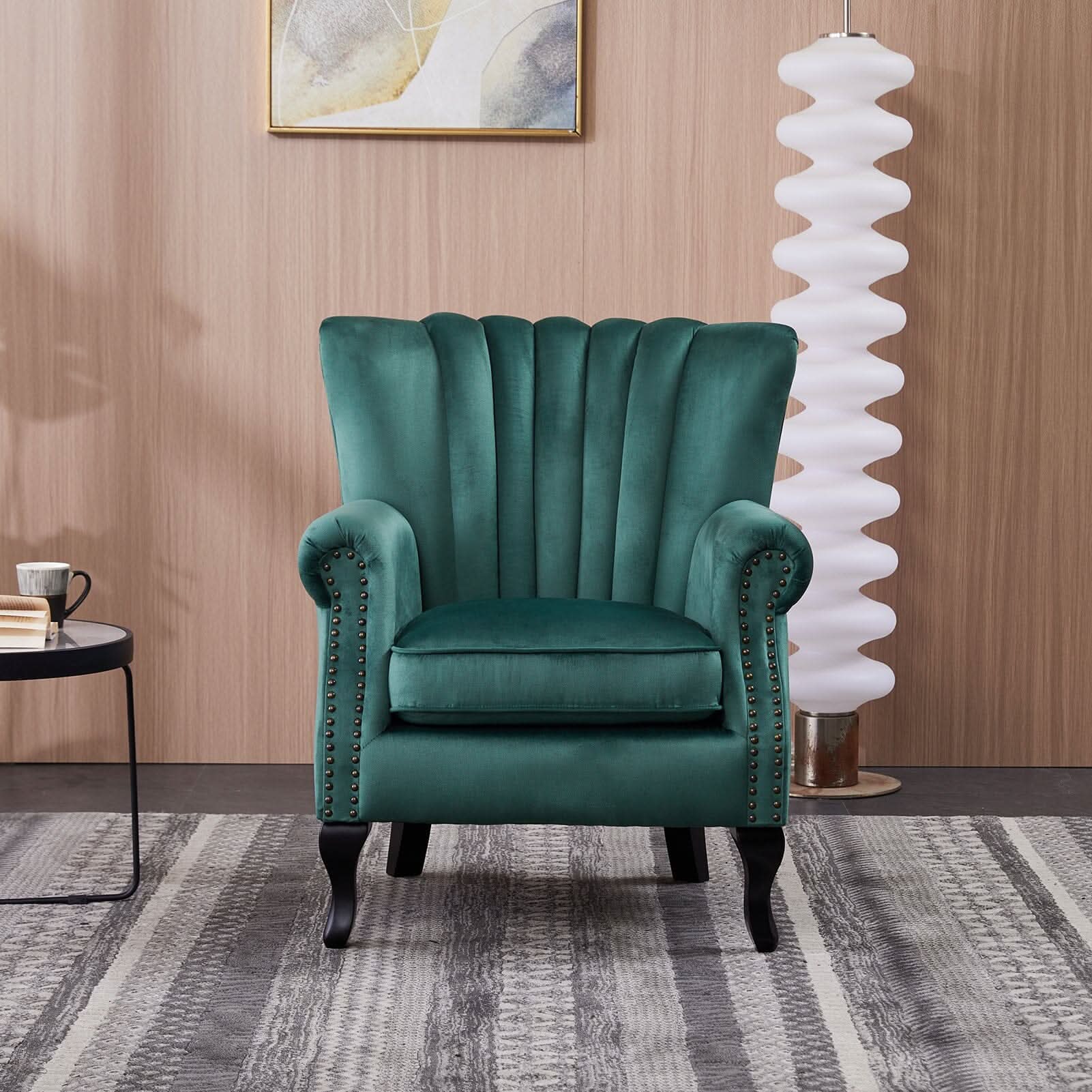 Accent Chair Velvet Curved Legs Studded Detail