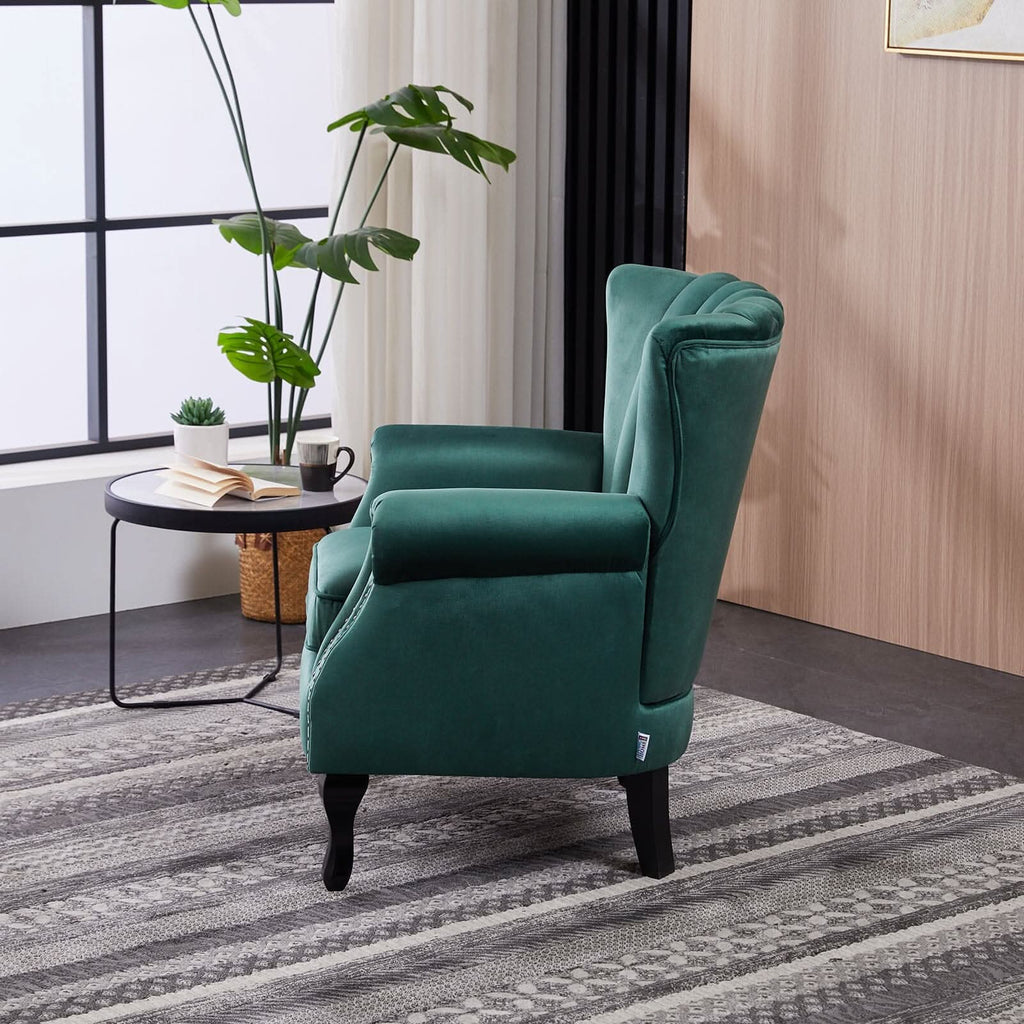 Accent Chair Velvet Curved Legs Studded Detail