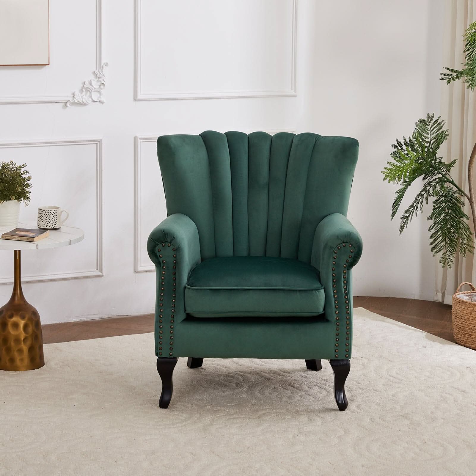 Accent Chair Velvet Curved Legs Studded Detail