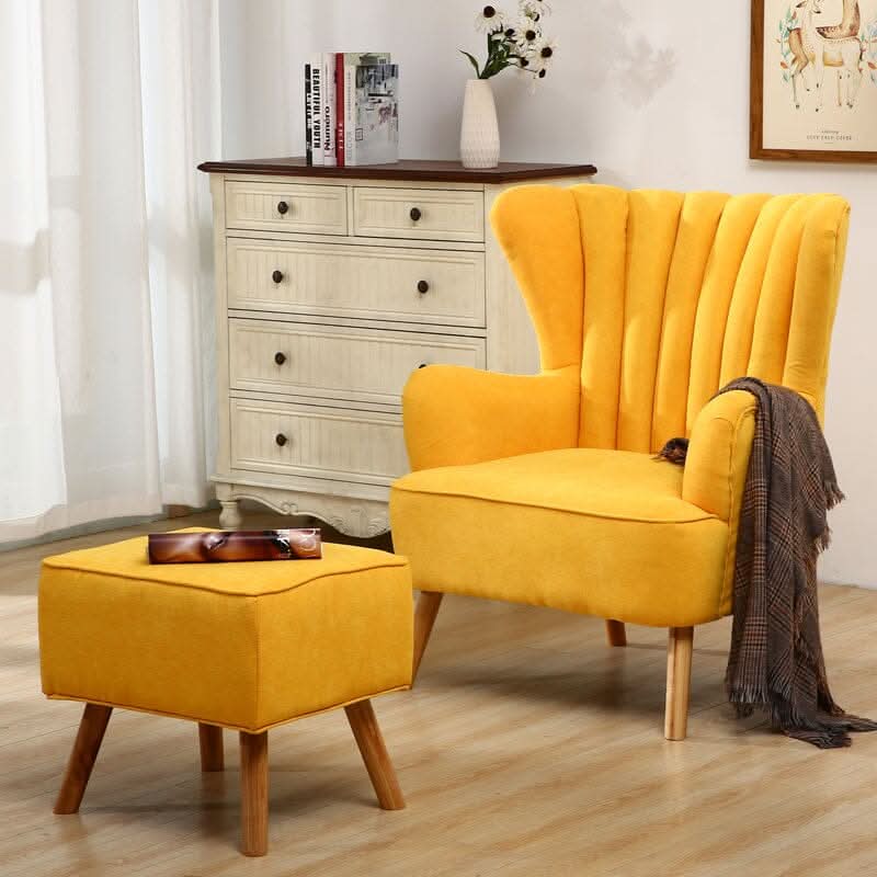 Modern Wingback Accent Chair with Ottoman and Pillow