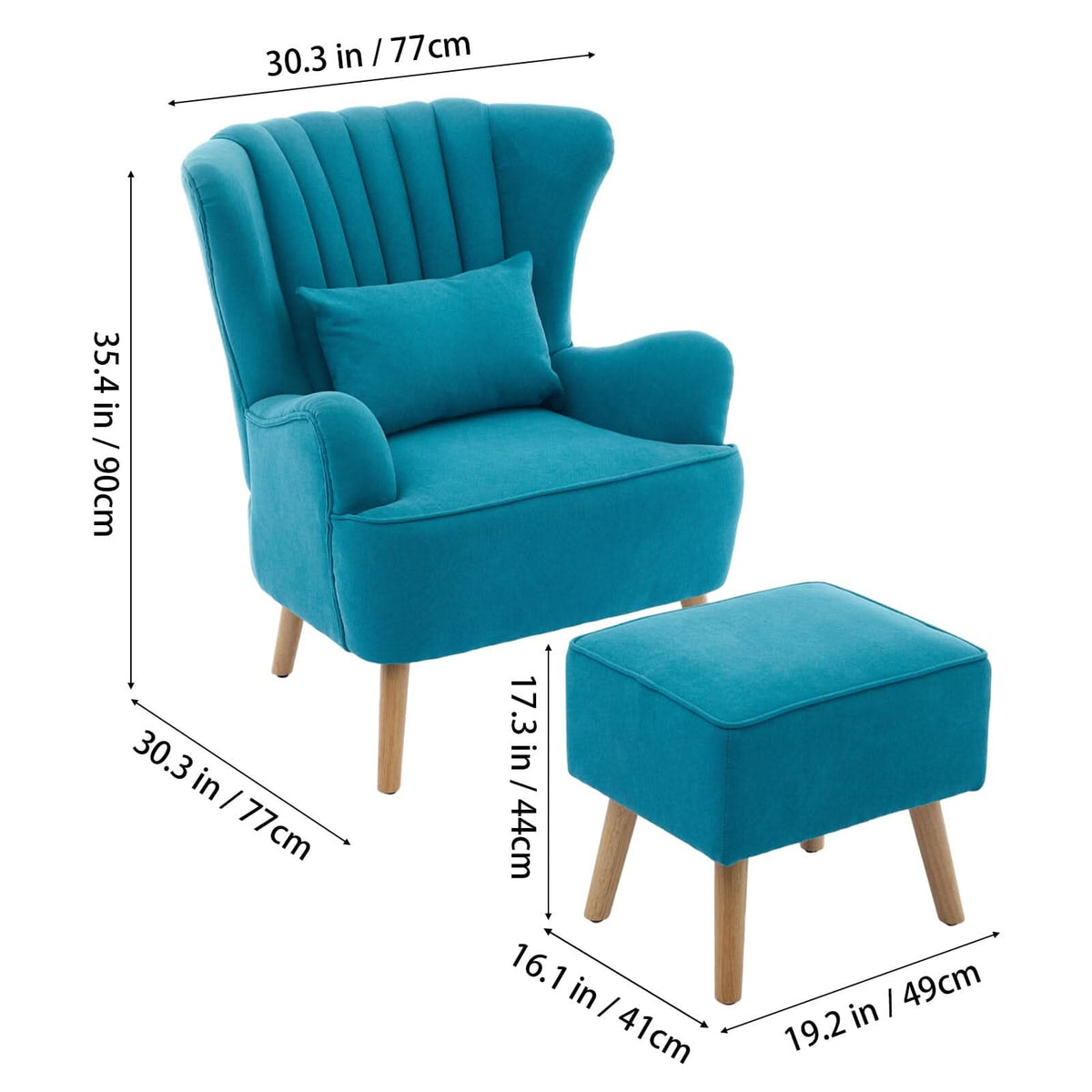 Modern Wingback Accent Chair with Ottoman and Pillow