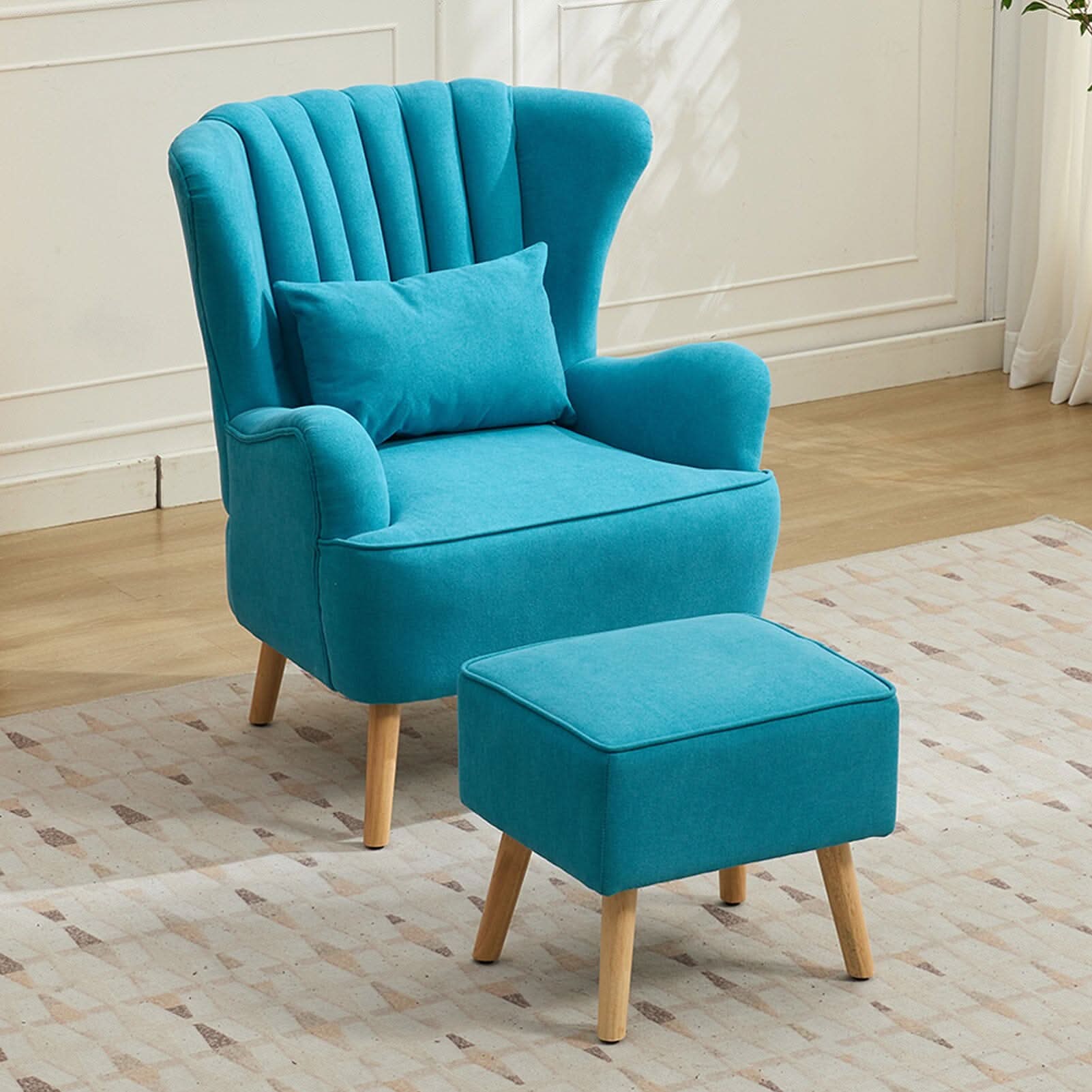 Modern Wingback Accent Chair with Ottoman and Pillow