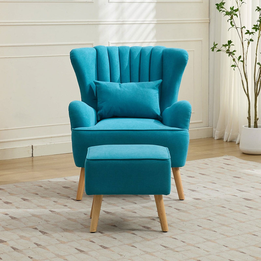 Modern Wingback Accent Chair with Ottoman and Pillow