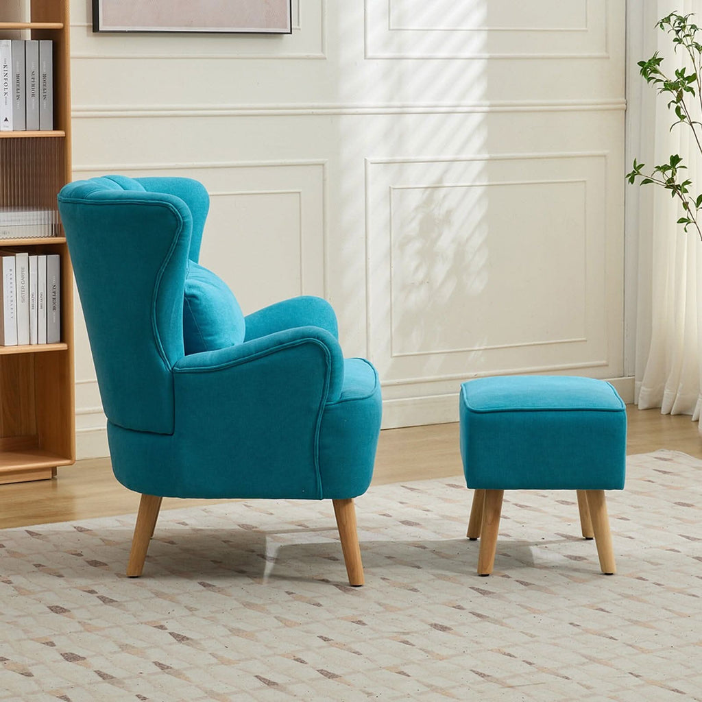 Modern Wingback Accent Chair with Ottoman and Pillow