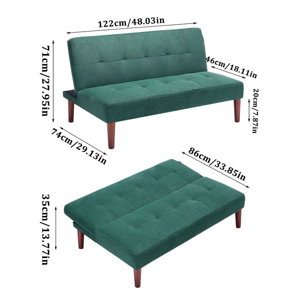 Small Modern 2-Seater Padded Convertible Sofa Bed with Wooden Legs