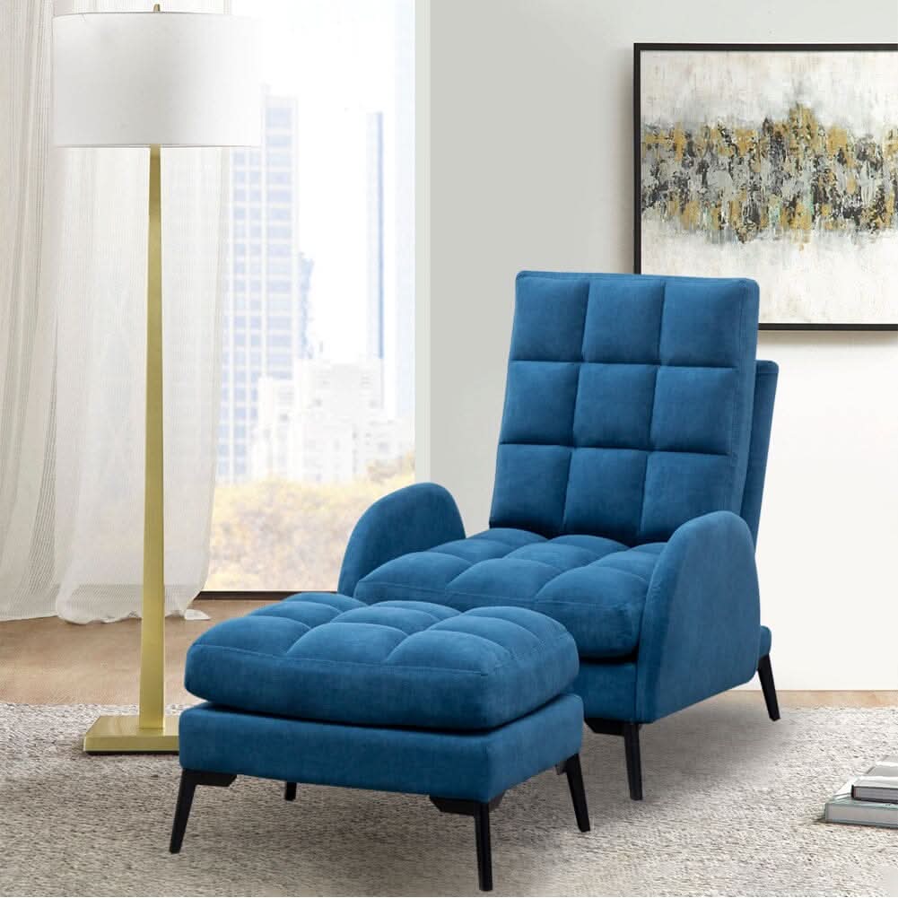 Sofa Bed Lamb Fleece 3 Recline Positions Black Metal Legs with Ottoman