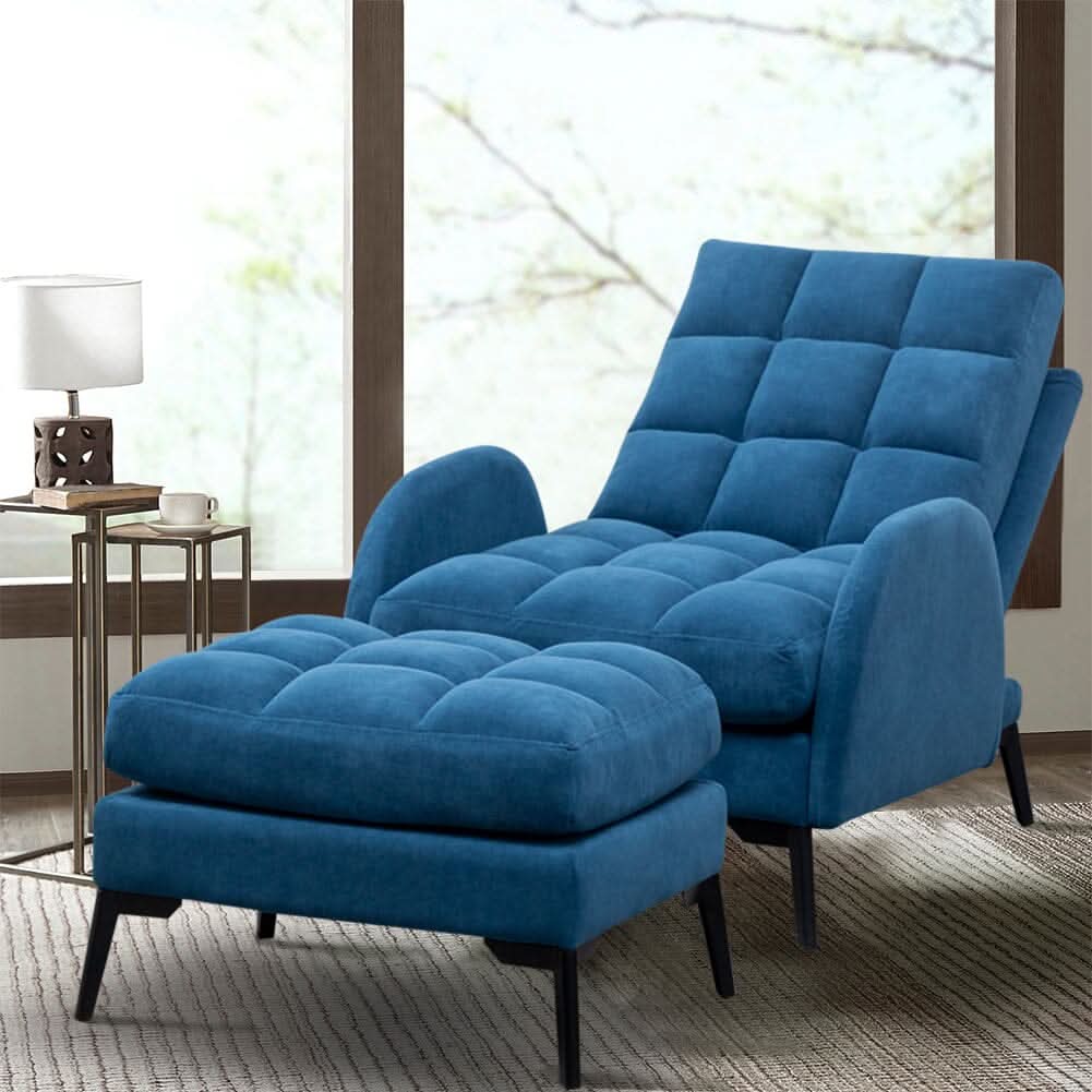 Sofa Bed Lamb Fleece 3 Recline Positions Black Metal Legs with Ottoman