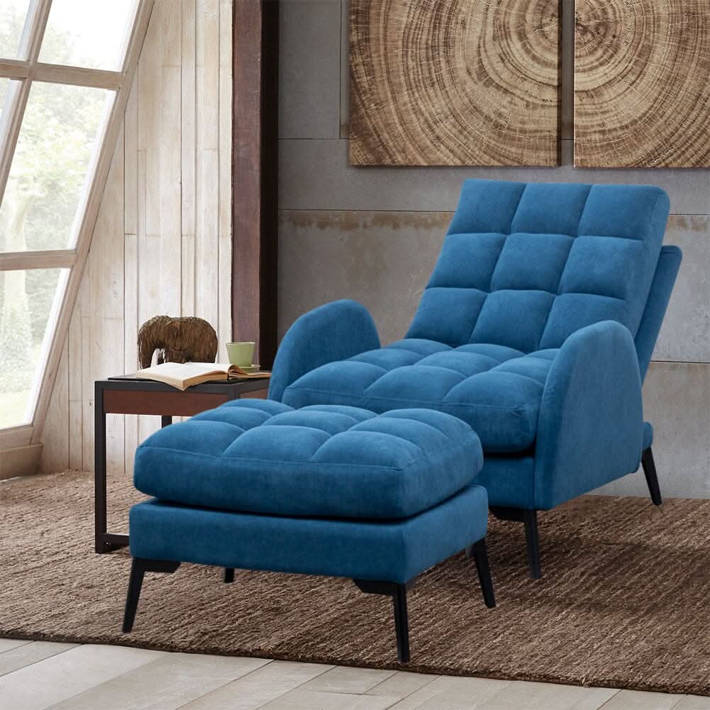 Sofa Bed Lamb Fleece 3 Recline Positions Black Metal Legs with Ottoman