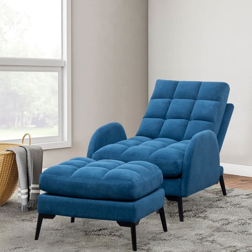 Sofa Bed Lamb Fleece 3 Recline Positions Black Metal Legs with Ottoman