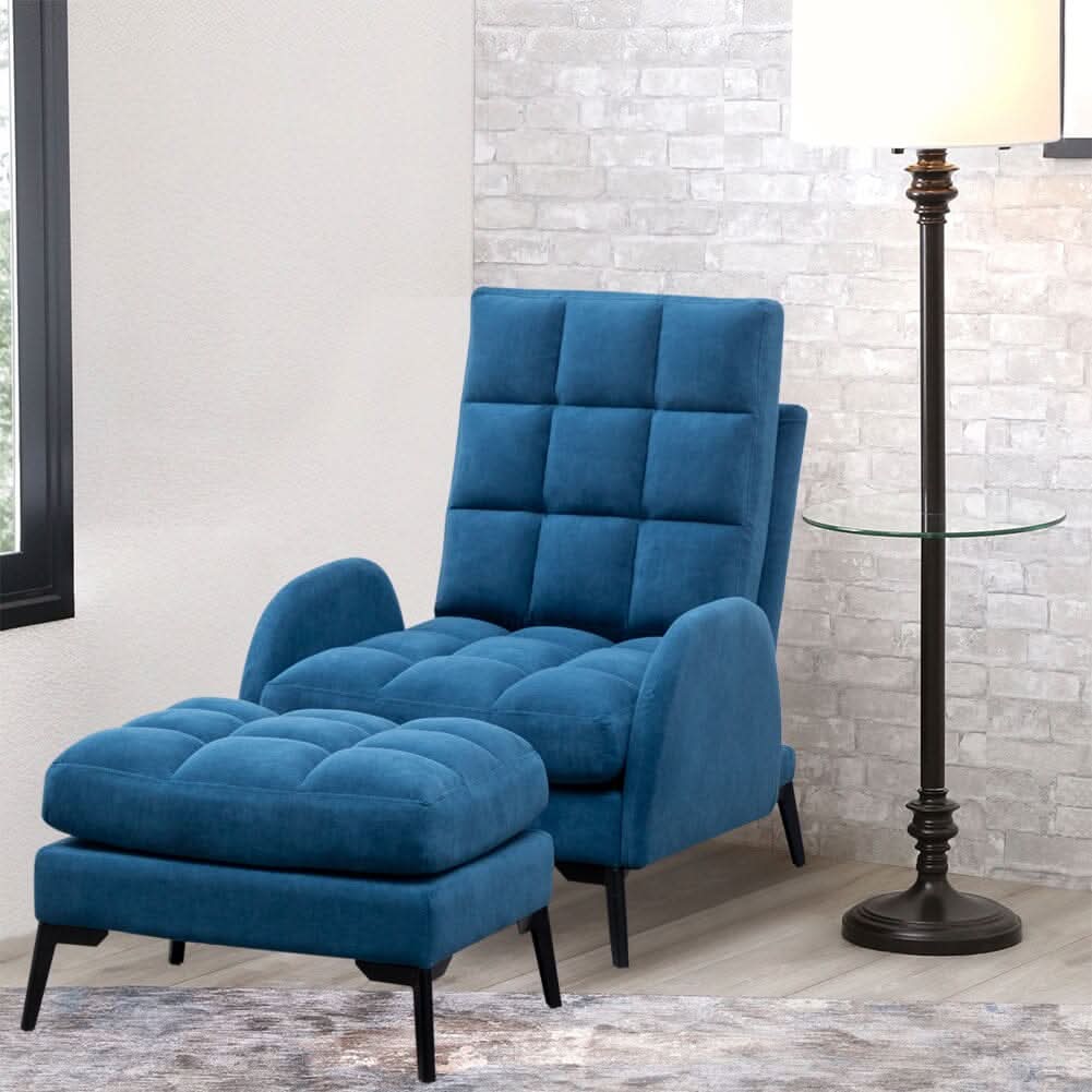 Sofa Bed Lamb Fleece 3 Recline Positions Black Metal Legs with Ottoman