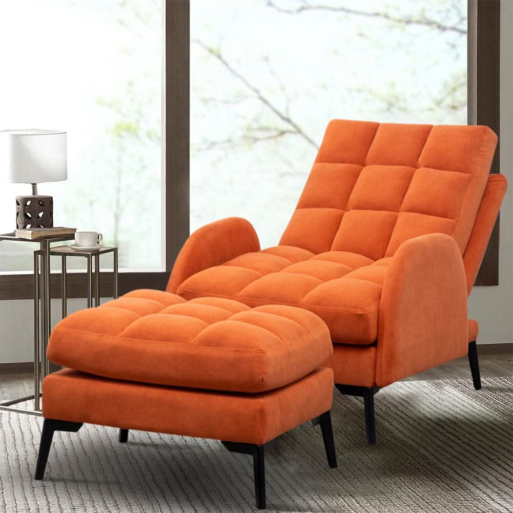 Sofa Bed Lamb Fleece 3 Recline Positions Black Metal Legs with Ottoman