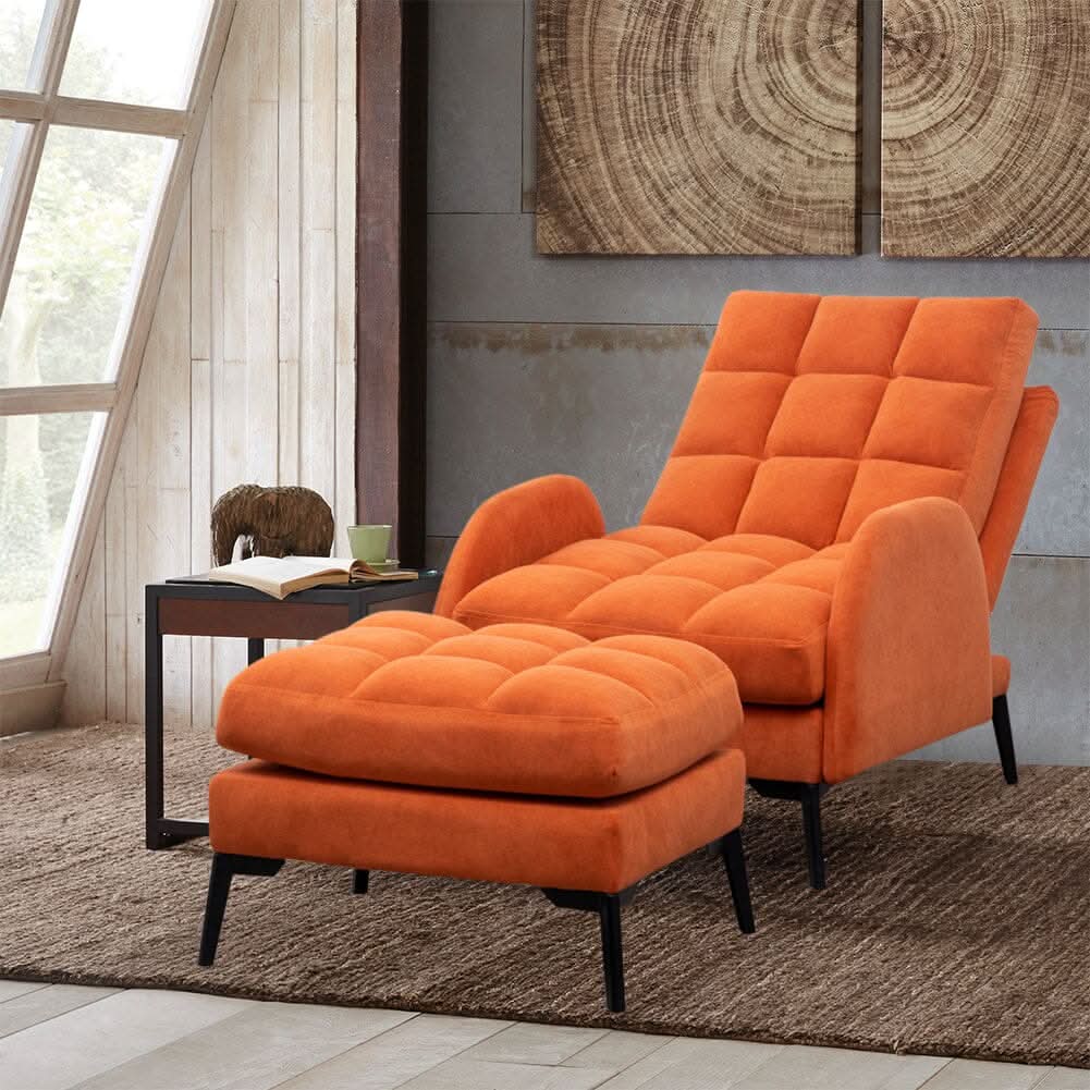 Sofa Bed Lamb Fleece 3 Recline Positions Black Metal Legs with Ottoman