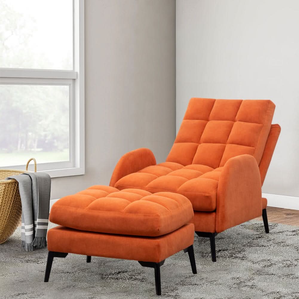 Sofa Bed Lamb Fleece 3 Recline Positions Black Metal Legs with Ottoman