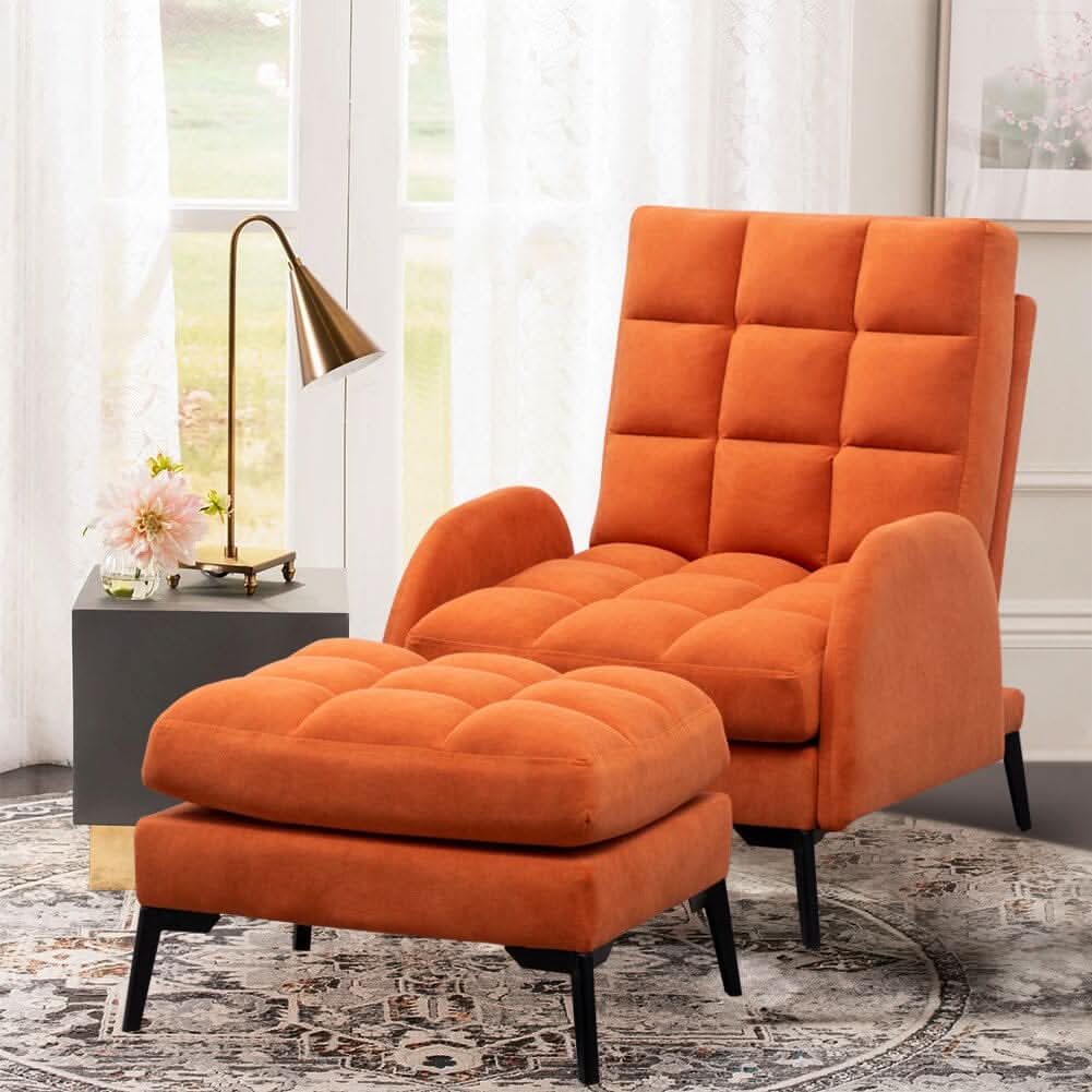 Sofa Bed Lamb Fleece 3 Recline Positions Black Metal Legs with Ottoman