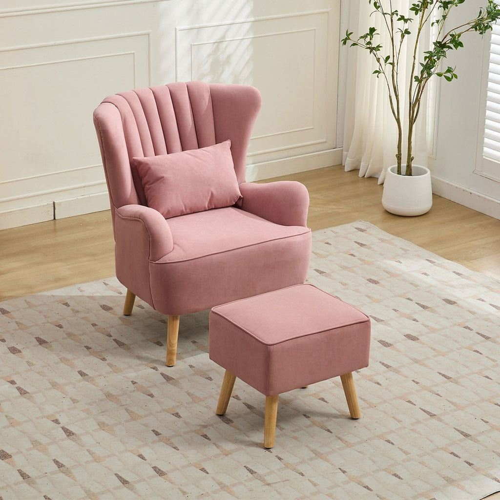 Modern Wingback Accent Chair with Ottoman and Pillow