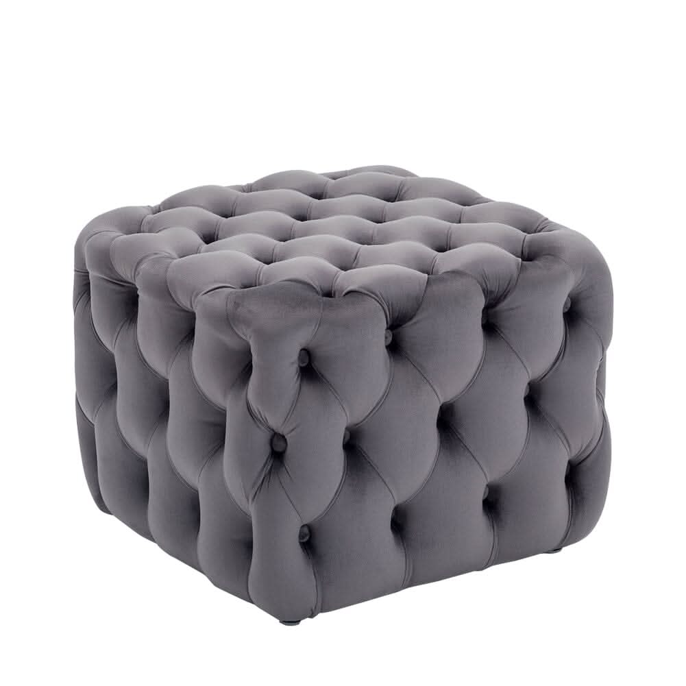 Modern Grey Velvet Cube Ottoman for Living Room & Bedroom
