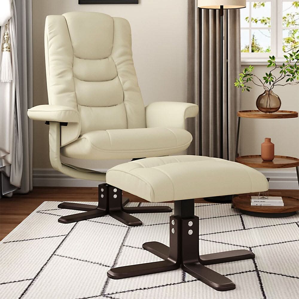 Executive Recliner Chair with Ottoman PU Leather Dark Brown Duck Feet Base